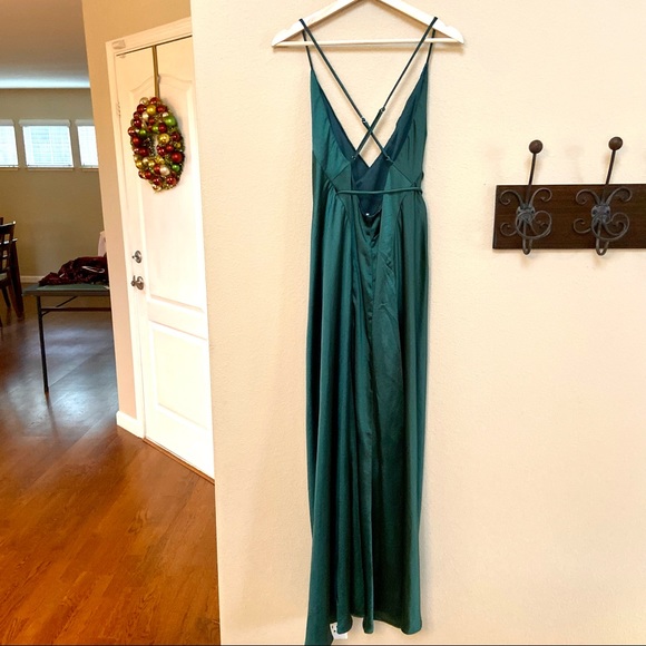Forest Green Satin Wrap Backless Slip Dress 🌿 - Picture 8 of 16